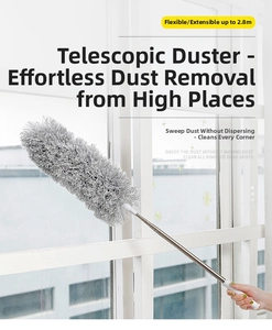 Microfiber duster detail with a 2.8m extendable stainless steel pole for high cleaning