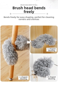 Microfiber duster head showing flexible bending angles for corner and high-reach cleaning