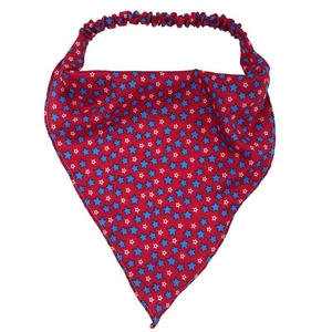 Red star print triangle headband with blue and white pattern and elastic strap for women