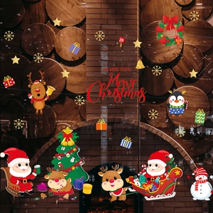 Christmas window decals with Santa Claus, Reindeer and Snowman for festive home decoration