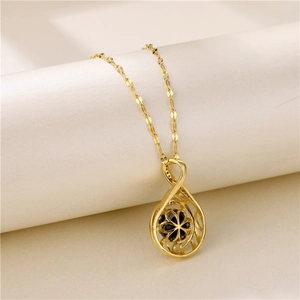 18K gold plated color-changing stone necklace with micro-pave cubic zirconia pendant
