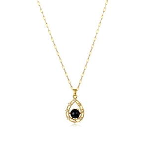 Collier goutte d'eau en acier titane doré avec pierre changeante et zircons