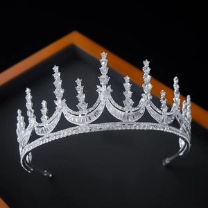 Detailed view of shimmering silver bridal crown with sparkling rhinestones and zircons