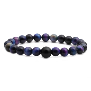 Men's galaxy tiger eye stone beaded bracelet with deep blue and purple natural mineral beads