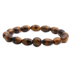 Men's natural tiger eye bracelet with oval brown beads on a clean white background