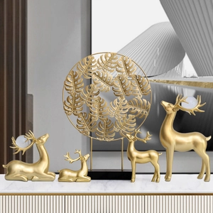 Moderne Leichte Luxus Hirsch Figuren Mit Kristallkugel Und Monstera Blatt Schirm Ornament Harz Metall Home Dekor