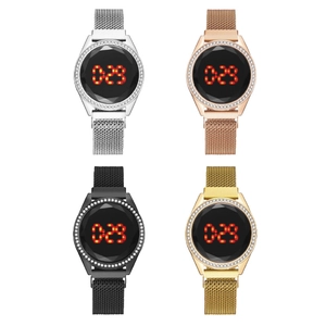 Fashionable LED touch screen watches with diamond bezel and magnetic mesh strap in four colors