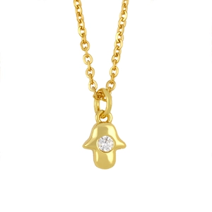 Elegant gold-plated Hamsa Hand necklace with center zircon stone on an O-chain link
