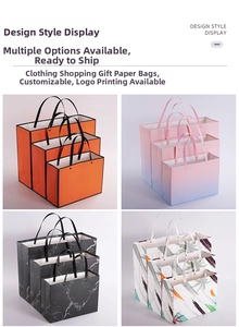 Detail view of four gift bag styles showing custom logo printing on thick paper card
