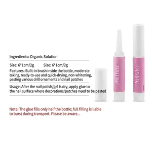 Strong 2g nail glue with built-in brush for press-on nails and rhinestone art decoration