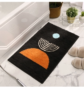 Macro detail of high-absorbent fiber texture on modern geometric bathroom floor mat