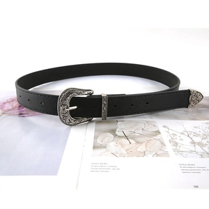 Women Vintage Western Belt PU Leather Carved Floral Alloy Pin Buckle Casual Waistband Fashion Decorative Accessory