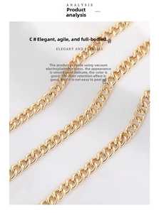 Macro detail of gold vacuum-plated Cuban link chain with smooth finish and color retention
