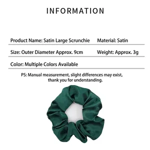 Dark green satin silk hair scrunchie with glossy finish and 9cm outer diameter size