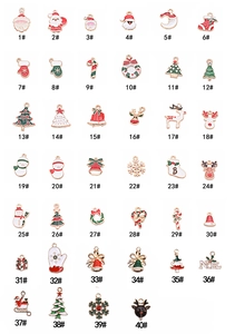 Detailed grid showing 40 unique Christmas alloy charms with colorful oil drip designs