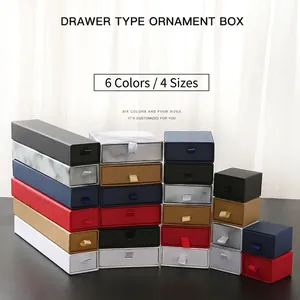 Drawer Jewelry Box Cardboard Gift Packaging Case With Ribbon Pull Handle And Velvet Lining For Necklace Ring Earring Storage Elegant