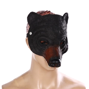 Realistic black bear latex mask with detailed fur texture for carnival and cosplay events