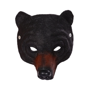Realistic black bear head mask for carnival cosplay with detailed faux leather texture