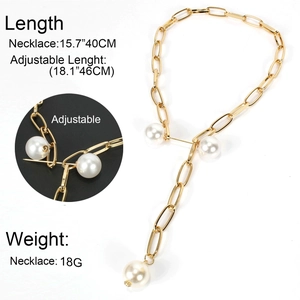 Minimalist gold chain Y-necklace with imitation pearls, adjustable 40cm to 46cm length
