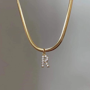 Initial Letter Necklace Copper Zircon Inlaid Snake Chain Adjustable Alphabet Fashion Hip Hop Jewelry Women
