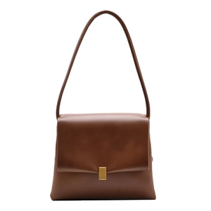 Borsa a tracolla retrò in pelle marrone con chiusura dorata e design minimalista