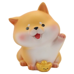 Cute Shiba Inu car dashboard ornament with lucky gold ingot on white background