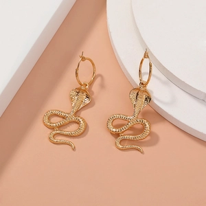 Vintage golden cobra snake hoop earrings with detailed metal scale texture for women