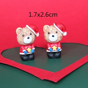Miniature resin bear figurines with red Christmas hats and stars for DIY crafts