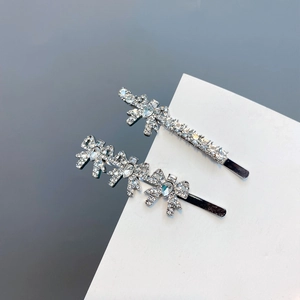 Sparkling silver bow hair clips with zircon rhinestones for women, elegant jewelry set
