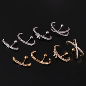 Cross-shaped stainless steel ear studs with sparkling cubic zirconia in gold and silver