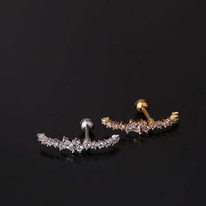 Surgical steel curved earrings with sparkling cubic zirconia studs in gold and silver