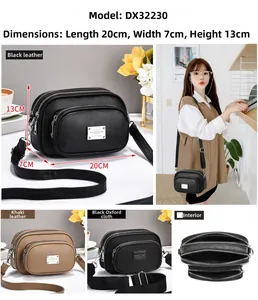 Borsa a tracolla dettagliata con tasche multiple, dimensioni 20x7x13cm e tripla cerniera