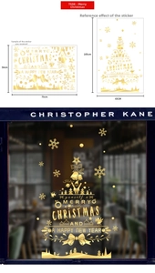 Golden Merry Christmas wall decals set with snowflake and reindeer for glass windows