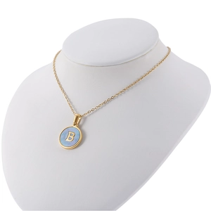 18K gold plated stainless steel necklace with blue shell letter B round pendant