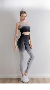 Details zum nahtlosen grauen Yoga-Set mit Racerback-BH und Leggings mit hohem Bund