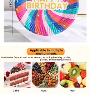 Piatto di carta arcobaleno da 7 pollici con stampa Happy Birthday in oro e diametro 18cm