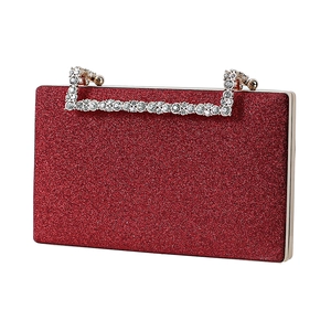 Elegant red glitter evening clutch bag with sparkling diamond handle for party