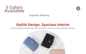 Detail of 26-slot large capacity PU leather card holder showing multi-card storage