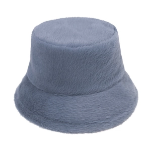 Winter faux mink fur bucket hat in dusty blue, warm thick plush windproof fisherman cap