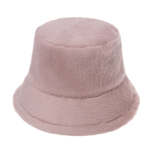 Winter plush faux fur bucket hat in dusty rose pink with soft windproof texture