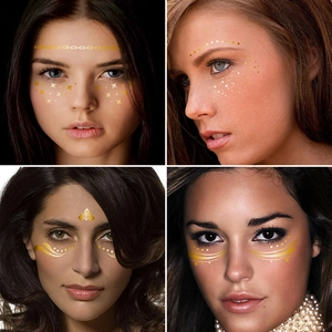 Golden metallic freckle tattoo stickers with stars and dots for masquerade party makeup