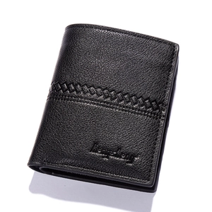 Portefeuille court en cuir noir pour homme avec grain litchi et texture tressée