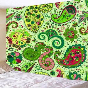 Ethnic paisley tapestry with green tech-style patterns for dorm room wall decoration