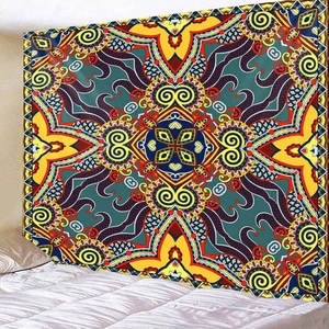 Large bohemian mandala wall tapestry with colorful ethnic patterns for bedroom decor