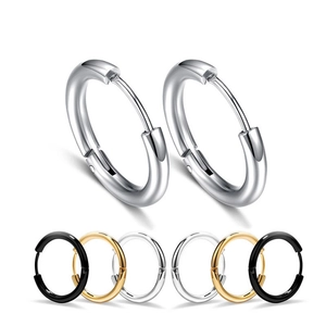 Minimalist non-pierced hoop earrings set in silver, gold, and black stainless steel