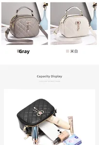 Quilted tote bag interior capacity display with bow charm in grey, off-white and black