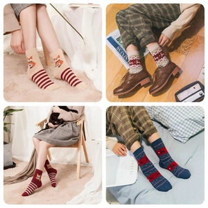 Calcetines de lana de Navidad gruesos con patrones de renos y zorros para invierno