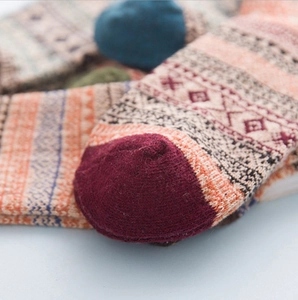 Retro ethnic style rabbit wool knit socks with vintage geometric patterns for winter