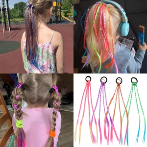 Kids colorful gradient braided hair extensions with high elastic rubber bands set