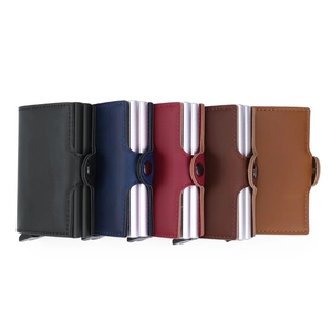 Detailed display of automatic pop-up aluminum wallet with PU leather cover in five colors